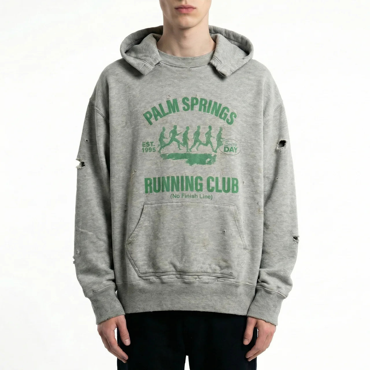 Running Club - Distressed Open Hoodie