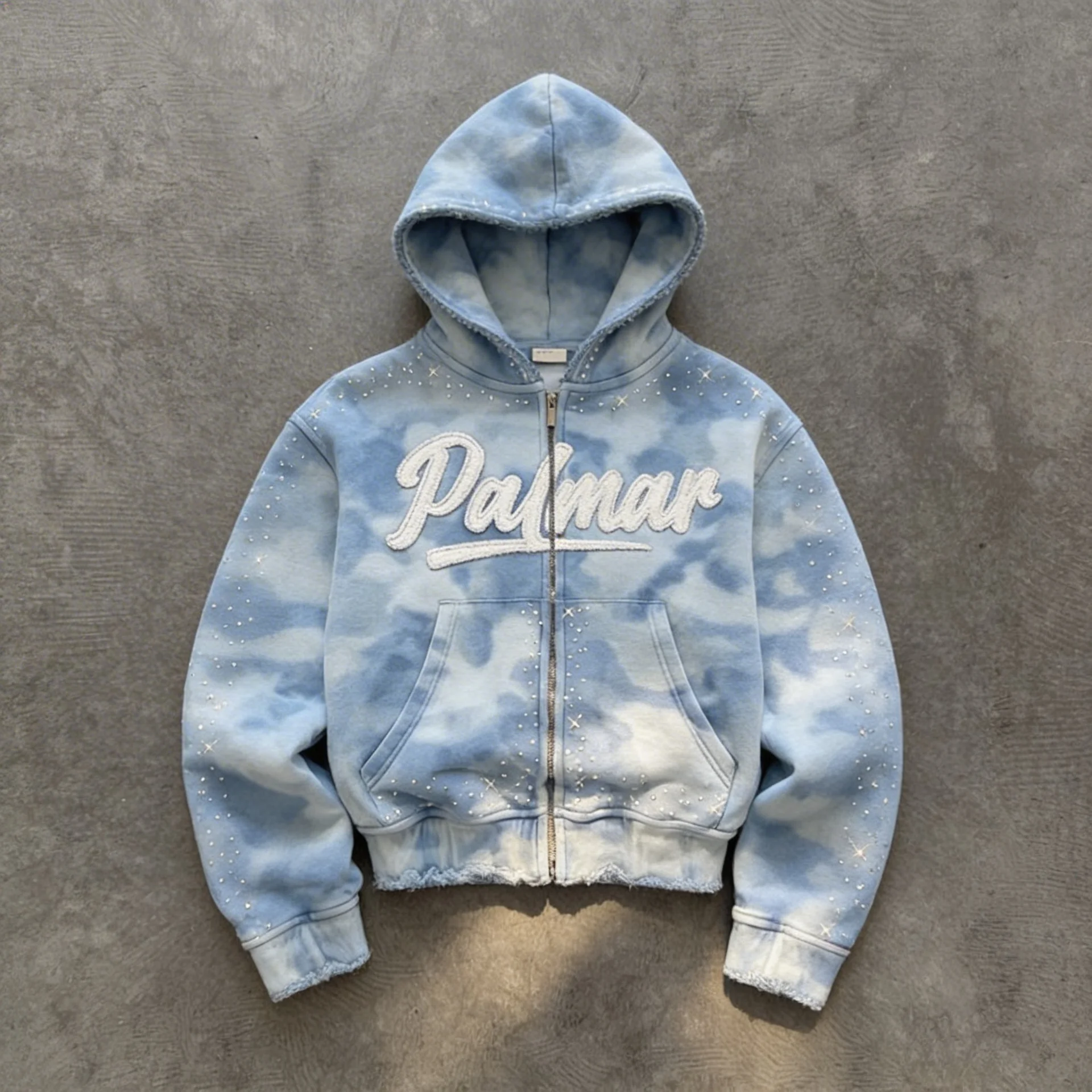 Sky Fade Script - Studded Zip Hoodie