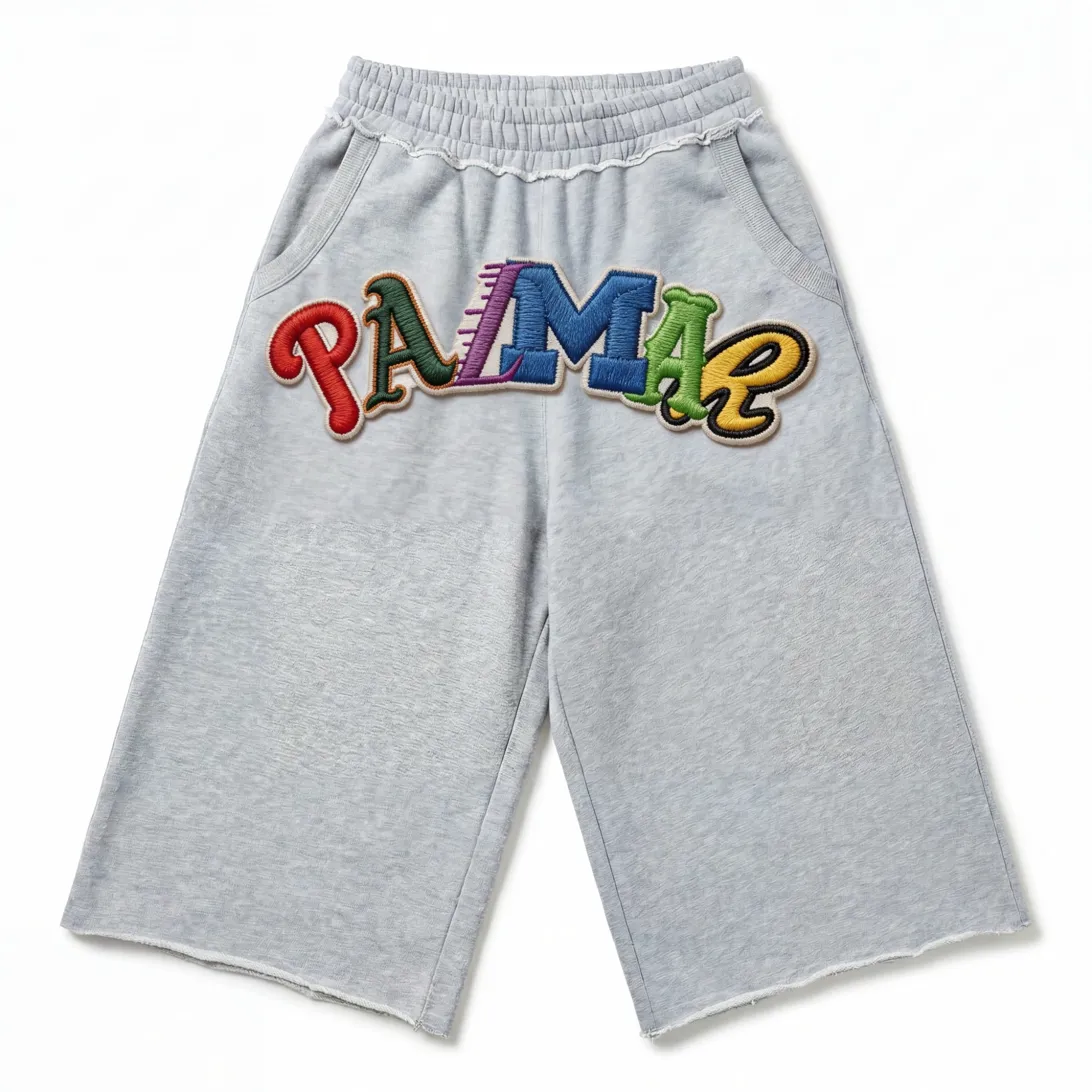 Palmar Multi Script - Embroidered Sweat Shorts